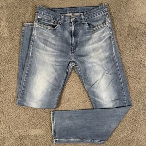 Levis Jeans Mens 34x34 Blue 502 Tapered Straight Leg Blank Tab Stretch‎ Denim